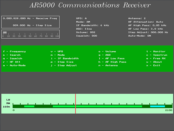 Screenshot of the GUI: Set and tune receiver